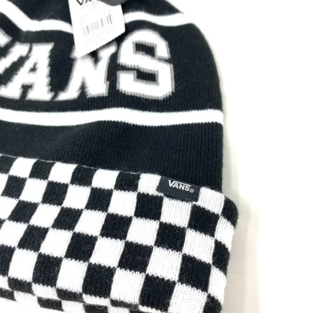 Vans WM Spirit Pom Black Checker Beanie Skateboarding Hat Women Men VN0A5LG3BLK - Picture 7 of 9
